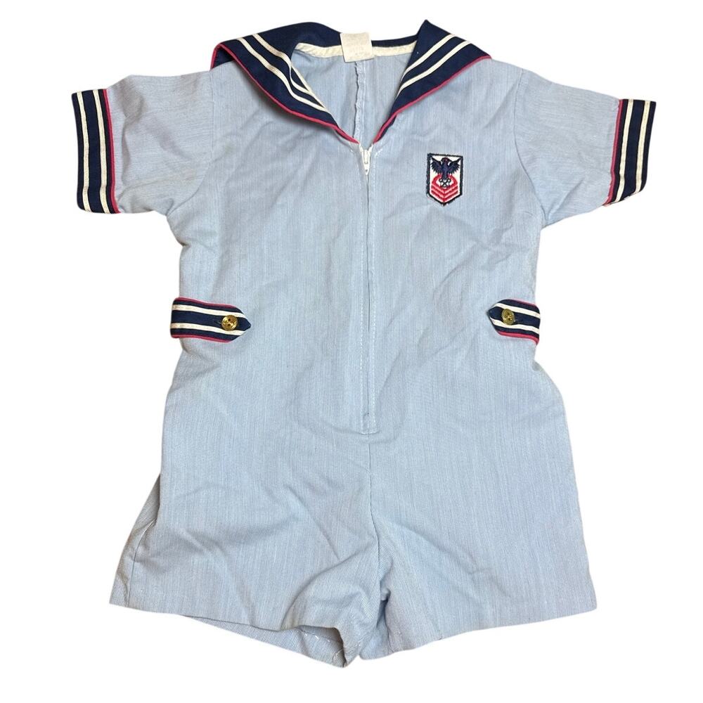 Vintage Sailor Shorts Romper Kids Unisex 4T Nautical Navy Blue Short Sleeve